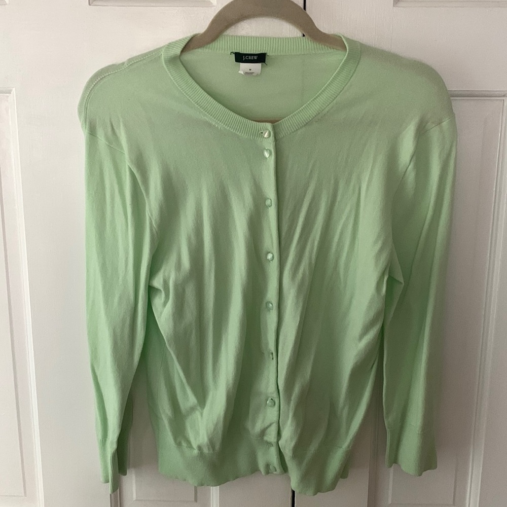 JCrew mint green classic cardigan